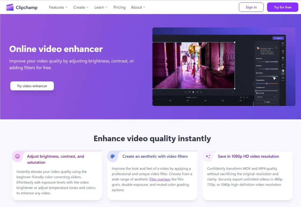 Clipchamp 4K Video Enhancer Online Free